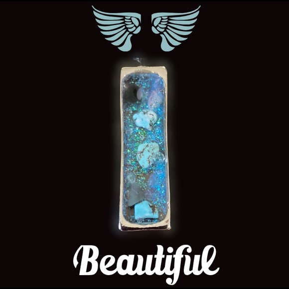 New! Natural stone and glitter pendant necklace boho - Picture 3 of 3